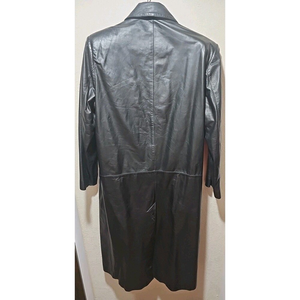 Vtg G-III Double Breasted Black Leather Full Length Trench Coat Women's L 80s 90 - Picture 3 of 6